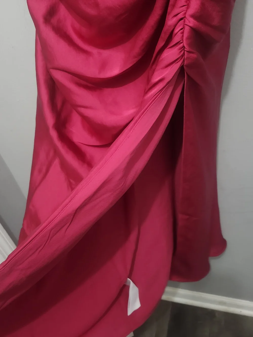 Abercrombie & Fitch Magenta Ruched Cowl Neck Maxi Dress with Side Slit Sz L New